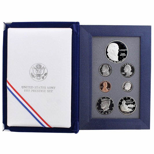 1993 S Prestige Proof Set James Madison 90% Silver Dollar 7 US Coins