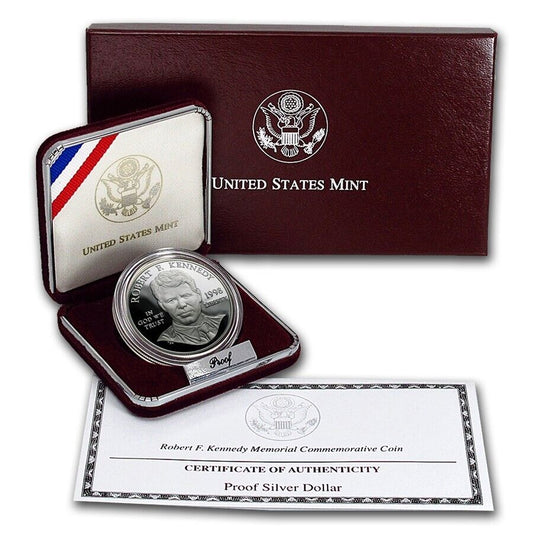 1998 S Robert F Kennedy Proof Silver Dollar Commemorative RFK Coin Box and COA