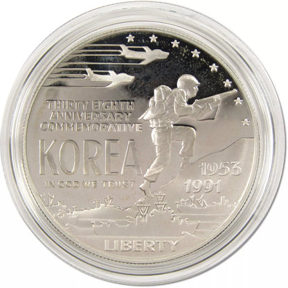 1991 The Korean War’s 38th Anniversary and the 38th Parallel Proof Silver Dollar