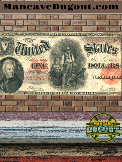 1907 US $5 Note  Legal Tender - Woodchopper  Currency