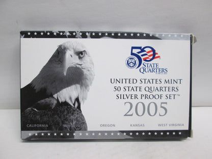 2005 US STATE QUARTER 5 COIN PROOF SET IN US MINT PACKAGING & COA