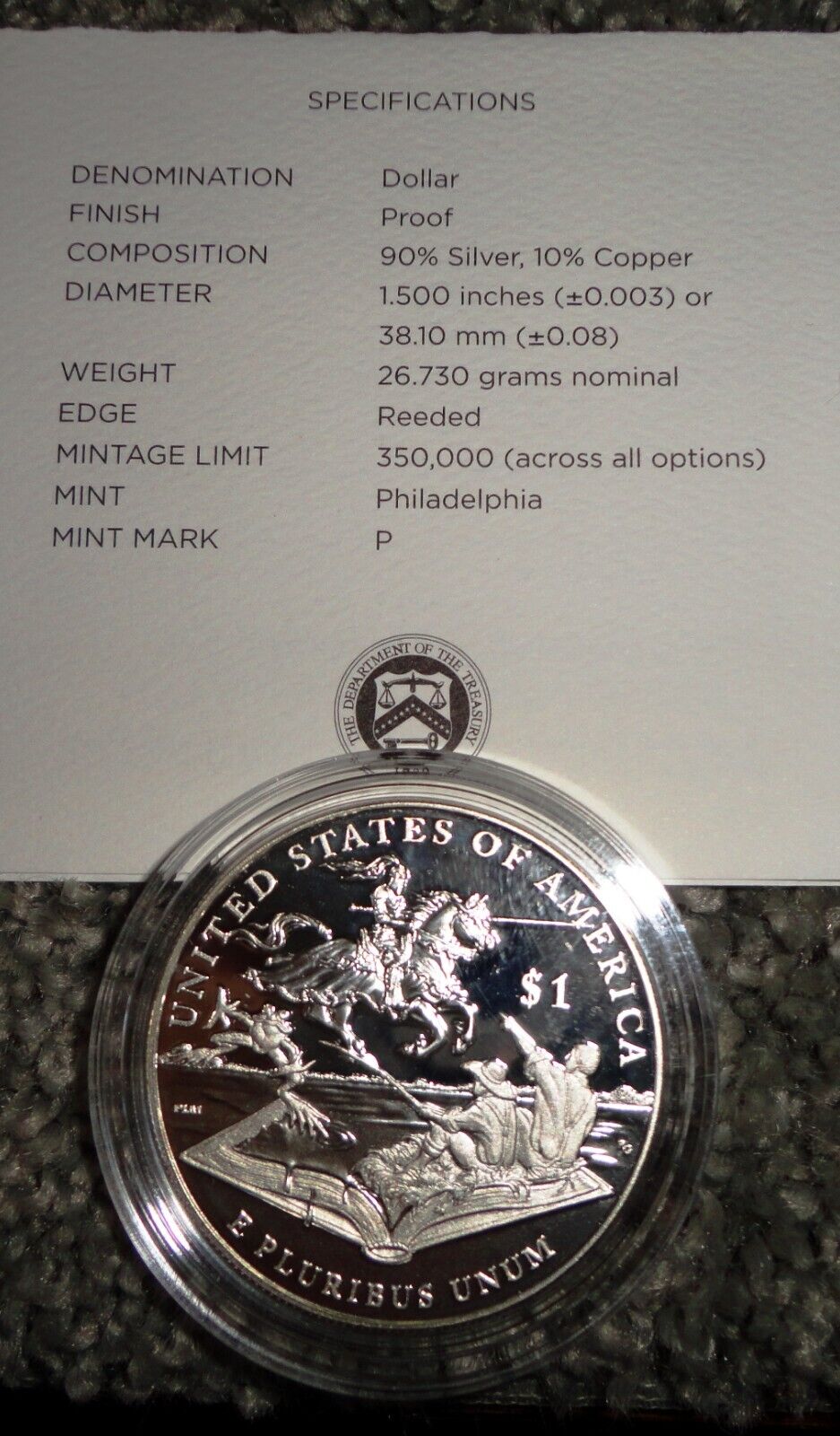 2016-P $1 Proof Mark Twain Commemorative Silver Dollar, OGP & COA