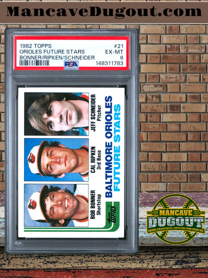 1982 Topps Orioles Future Stars #21 - Bonner • Cal Ripken Jr. • Schneider PSA 6 (EX MT)