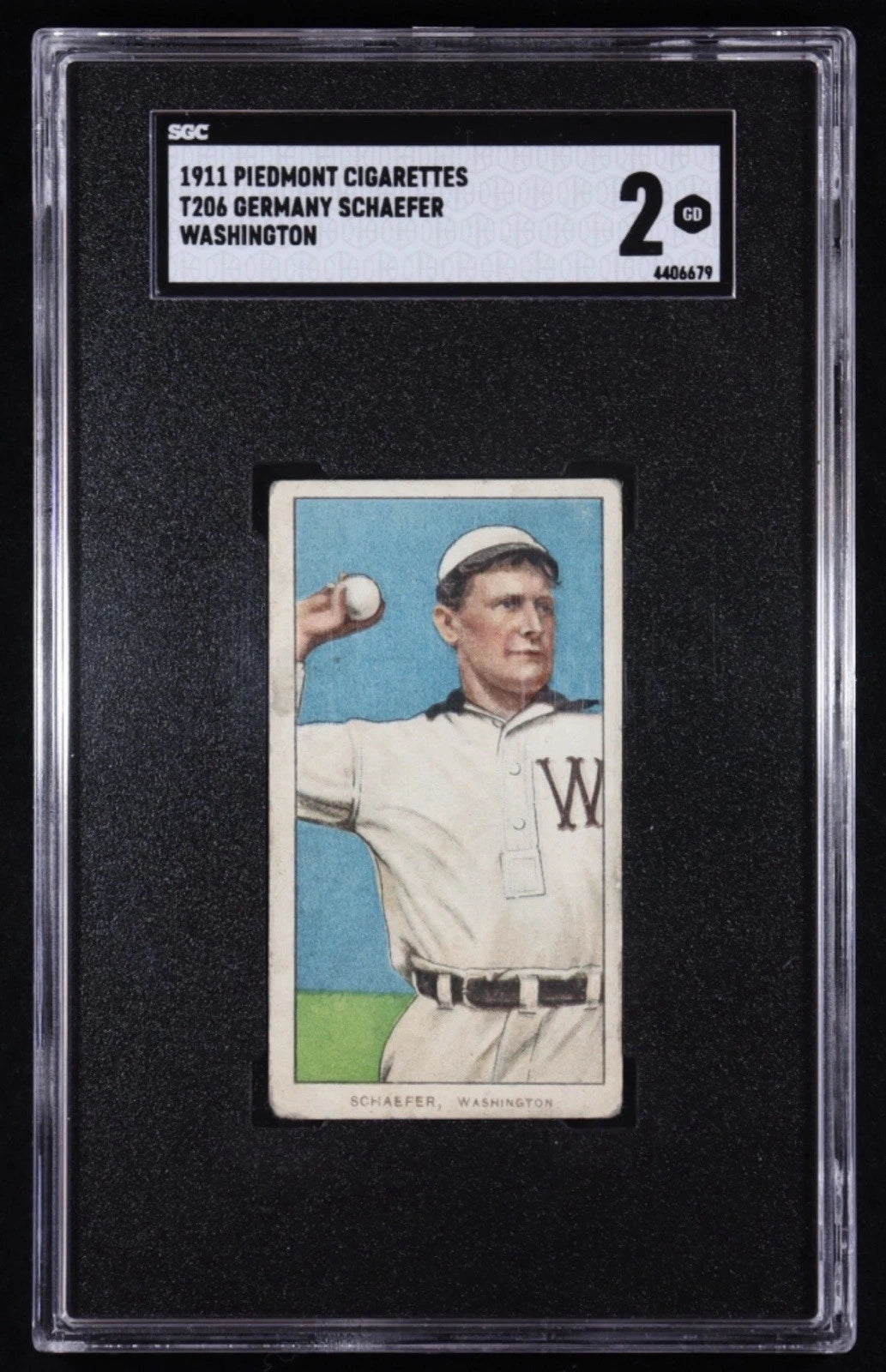 1909–1911 T206 Piedmont Cigarettes - Germany Schaefer – Washington SGC 2 (Good) – 350–460 Series