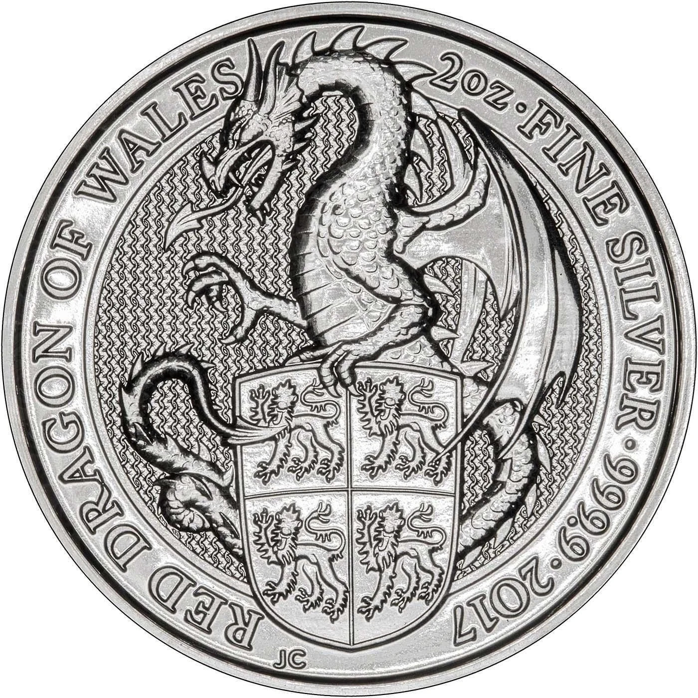 2017 Queens Beast 2 Oz Red Dragon Tube Gem Uncirculated 20 Oz Silver