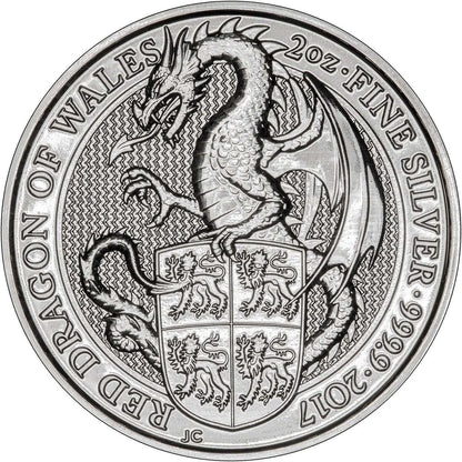 2017 Queens Beast 2 Oz Red Dragon Tube Gem Uncirculated 20 Oz Silver