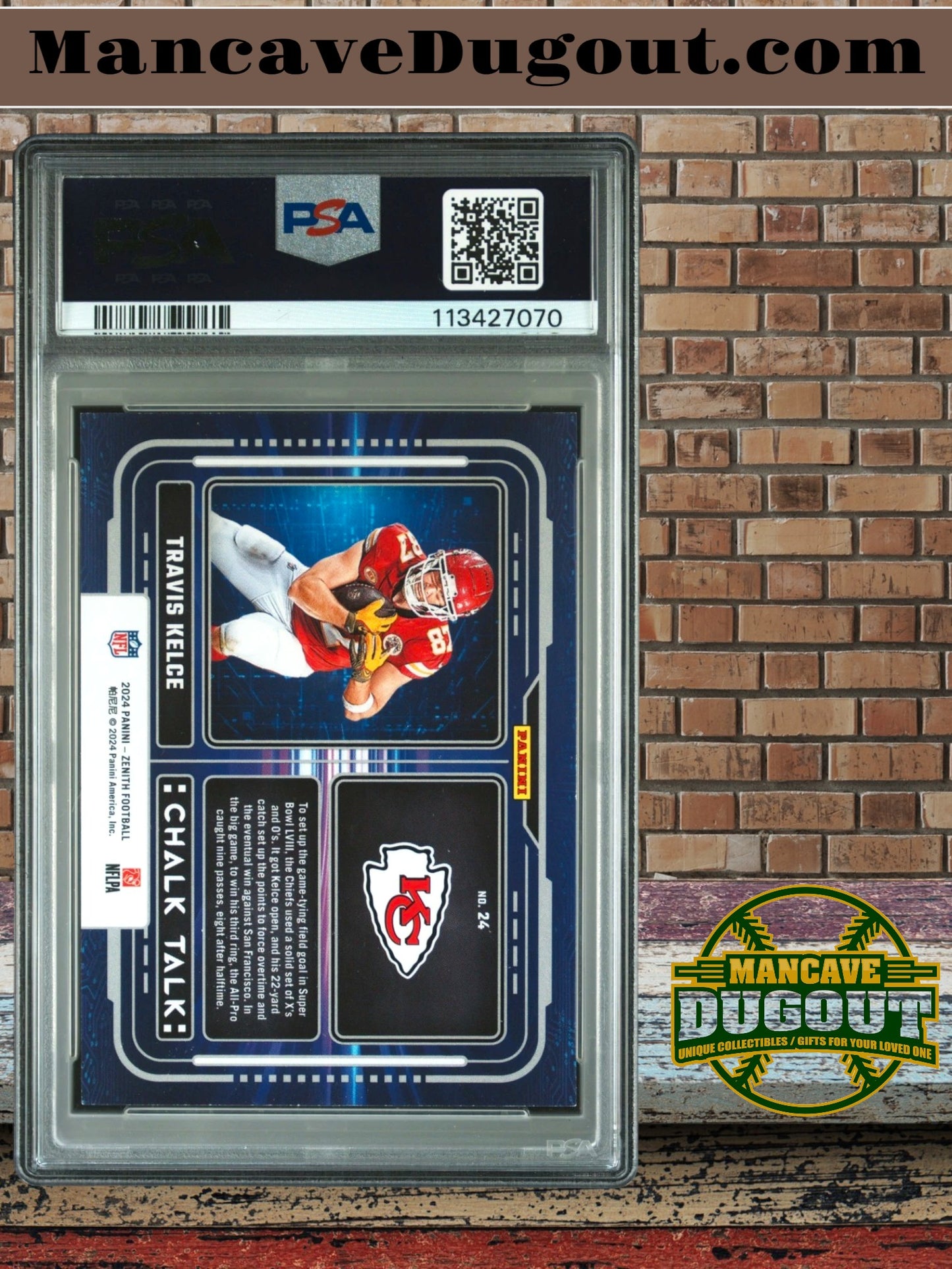 2024 Panini Zenith #24 Travis Kelce – Chalk Talk – PSA 8 (NM MT)