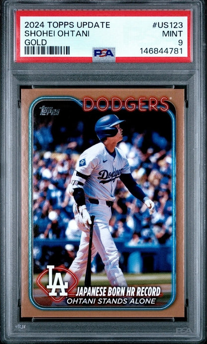 Shohei Ohtani - Gold Parallel Japanese Home Run Record #US123 - Serial 1550/2024 — PSA 9