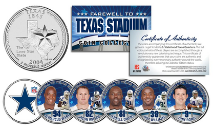 2004 - DALLAS COWBOYS 6-Coin TX State US Quarters Set TEXAS STADIUM FAREWELL COLLECTION