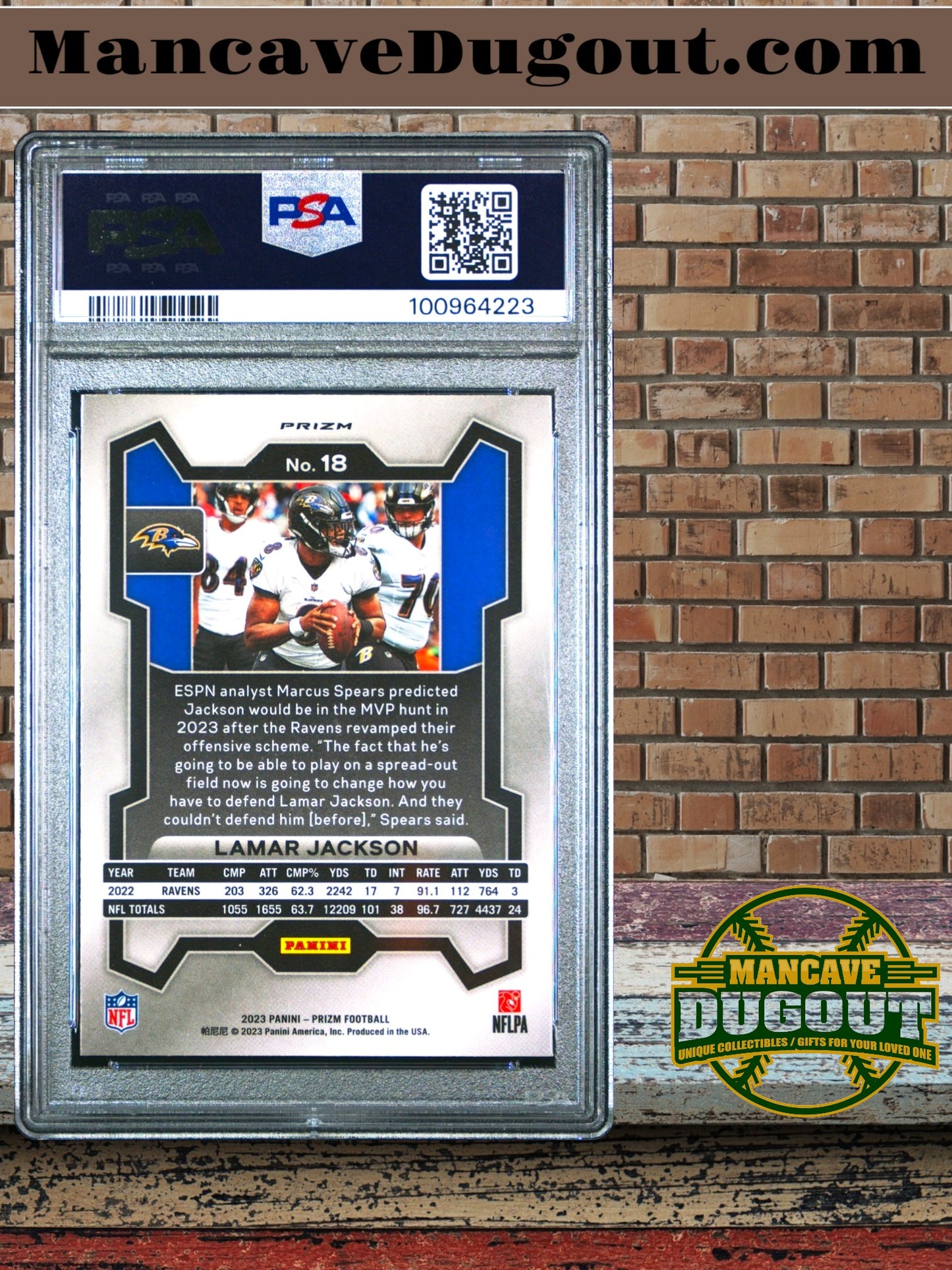 2023 Panini Prizm – Lamar Jackson #18 Neon Green Pulsar Prizm (PSA 9)