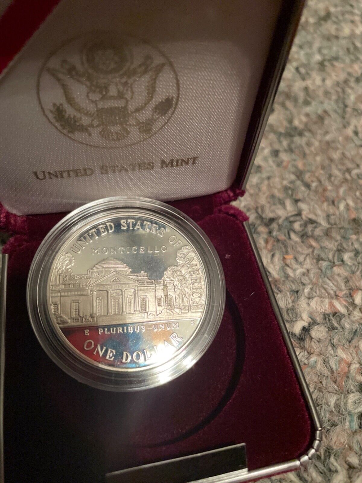 1993 S Thomas Jefferson 250th Anniversary Proof Silver Dollar Coin w/Box