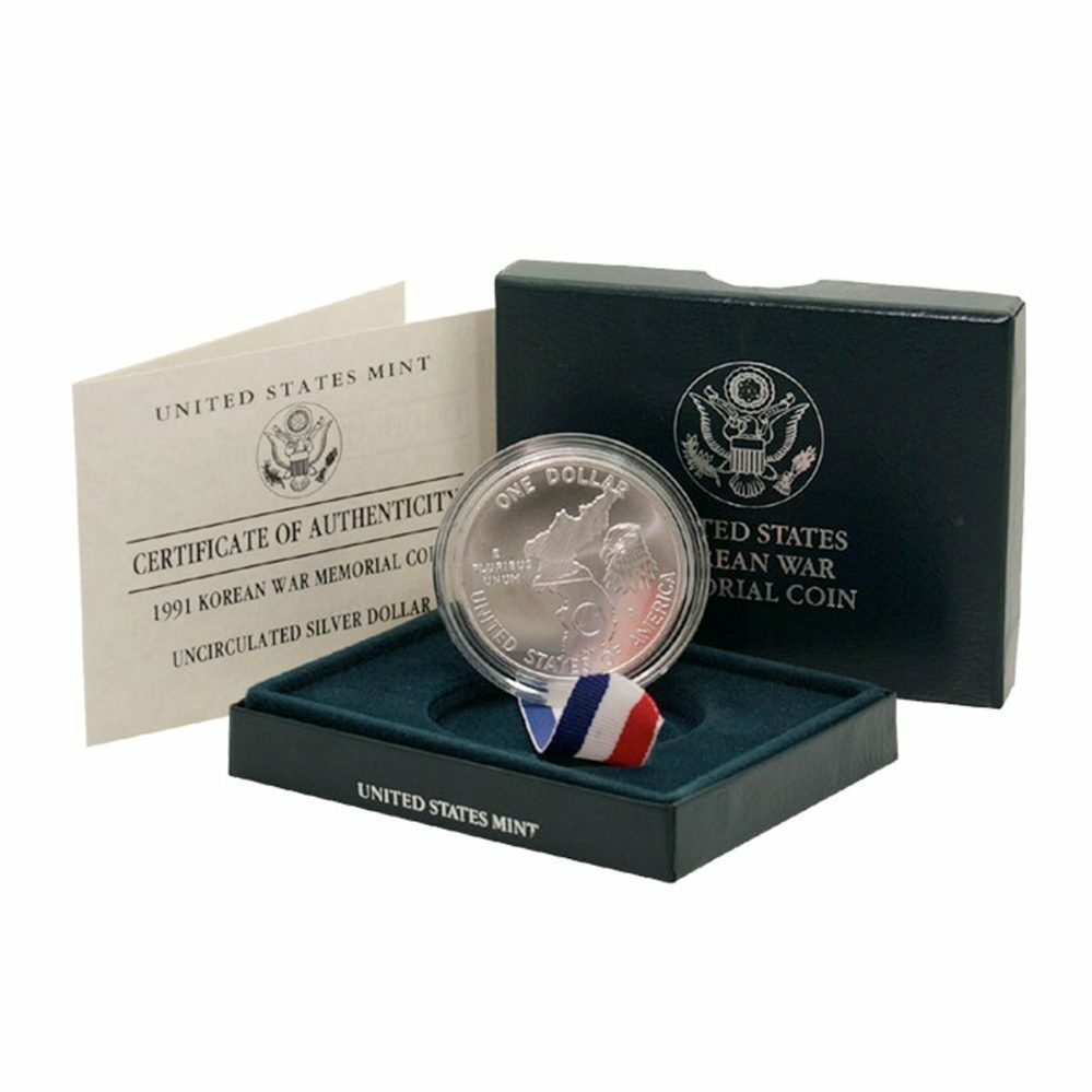 1991-D Korean War Memorial Commemorative Silver Dollar Unc Coin w/ Box & COA