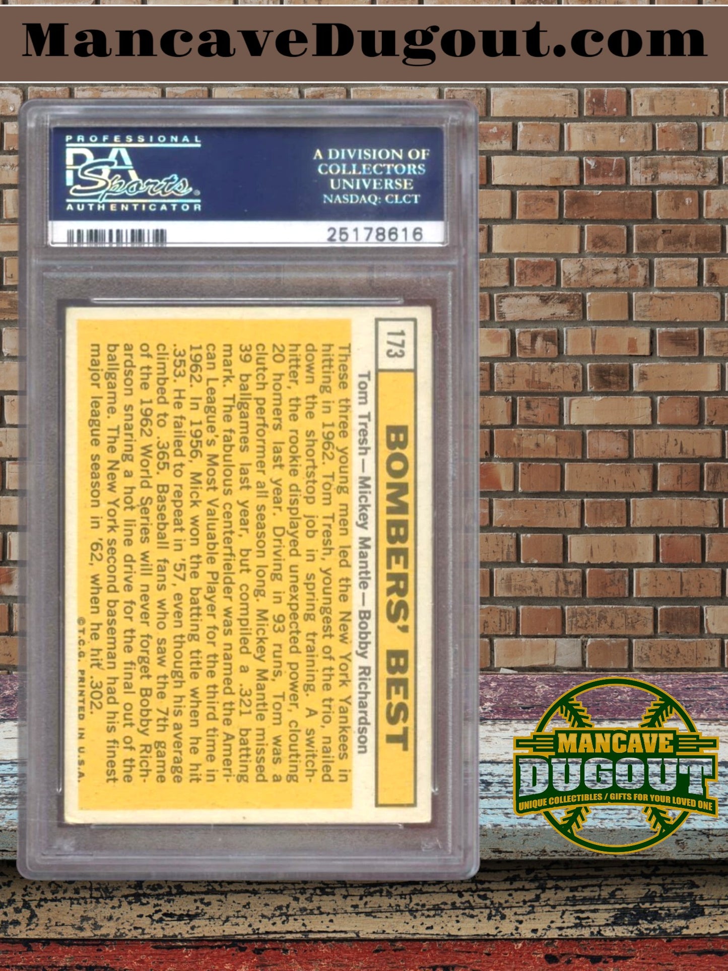 1963 Topps #173 Bombers’ Best – Mantle / Tresh / Richardson – PSA 4