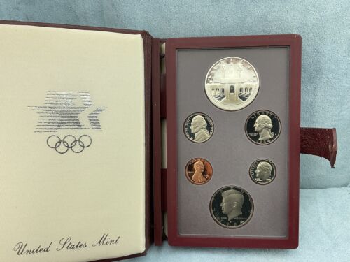 1984 Olympic Prestige Set, 6 Gem Proof Coins U. S. Mint. With Case