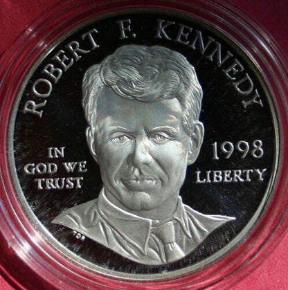 1998 S Robert F Kennedy Uncirculated Silver Dollar Commemorative RFK Coin Box and COA