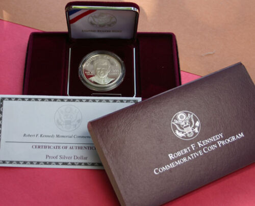 1998 S Robert F Kennedy Uncirculated Silver Dollar Commemorative RFK Coin Box and COA