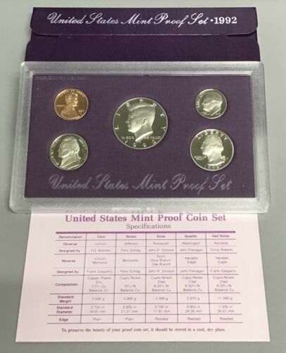 1992 S Proof Set U.S. Mint Original Government Packaging -Collectible