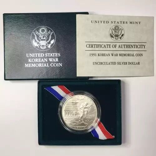 1991-D Korean War Memorial Commemorative Silver Dollar Unc Coin w/ Box & COA