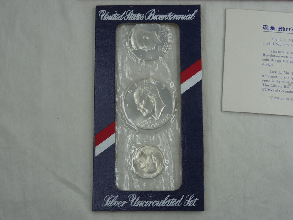 1976 US Mint Bicentennial Silver Uncirculated 3 Coin Set OGP w/ COA Ike Kennedy
