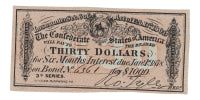 1864 $30 Thirty Dollars Confederate States of America Richmond CSA Bank Note Bond