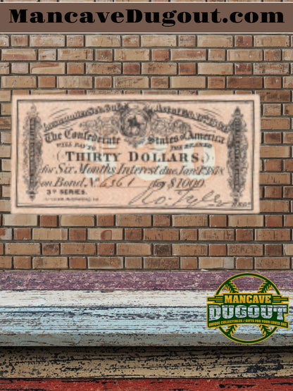 1864 $30 Thirty Dollars Confederate States of America Richmond CSA Bank Note Bond