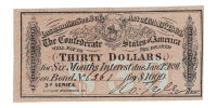1864 $30 Thirty Dollars Confederate States of America Richmond CSA Bank Note Bond