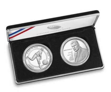2022 - Negro Leagues Baseball Proof Silver Dollar Coin and Jackie Robinson Silver Medal Set