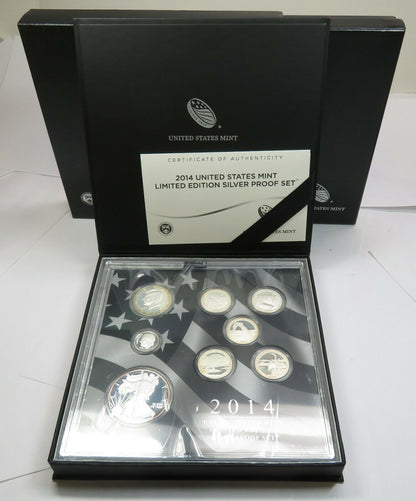 2014 US Mint Limited Edition Silver Proof Set 8 Coins with Box COA and Sleeve