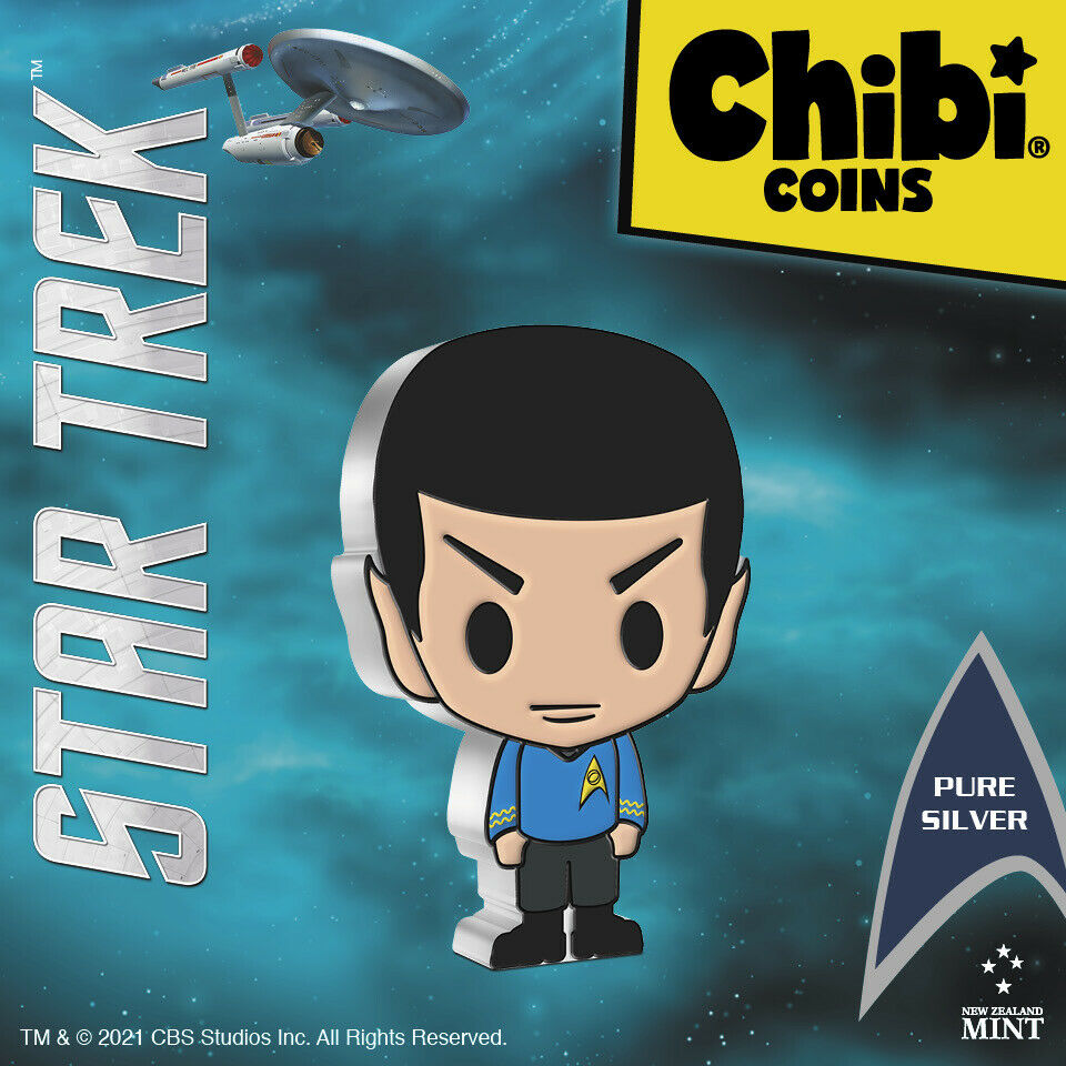 2021 Niue Chibi Star Trek SPOCK 1 oz Colorized Silver Proof Coin